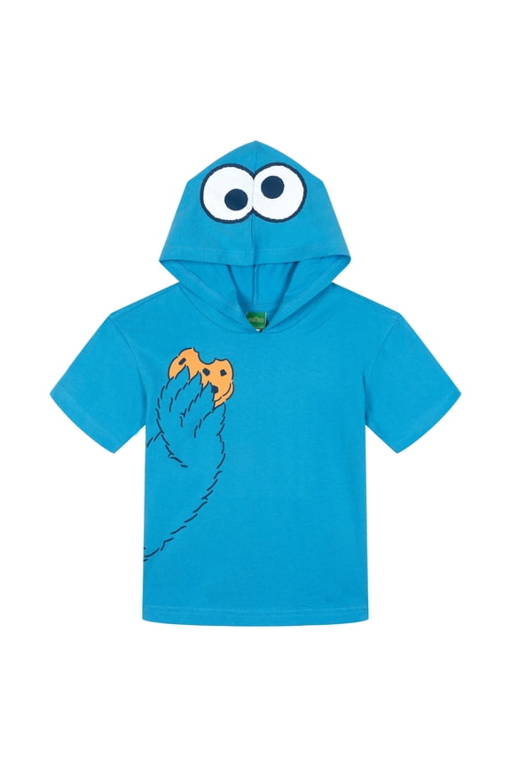 Toddler Boy or Girl Short Sleeve Cosplay Hooded Graphic Tee Cookie Monster Blue