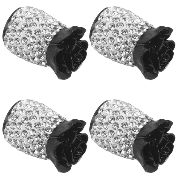 OUNONA 4Pcs Weatherproof Rose Design Tire Valve Stem Caps Black Decorative Car Covers