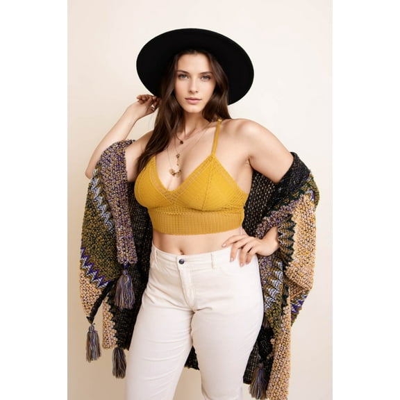 Ribbed Lace Boho Racerback Bralette Plus