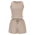thumbnail image 4 of Ndbuld 2 Piece Sets for Women 2025 Summer Matching Lounge Shorts Set Resort Airport Travel Loungewear Outfits Clothing Great Gifts for Less Beige M, 4 of 6