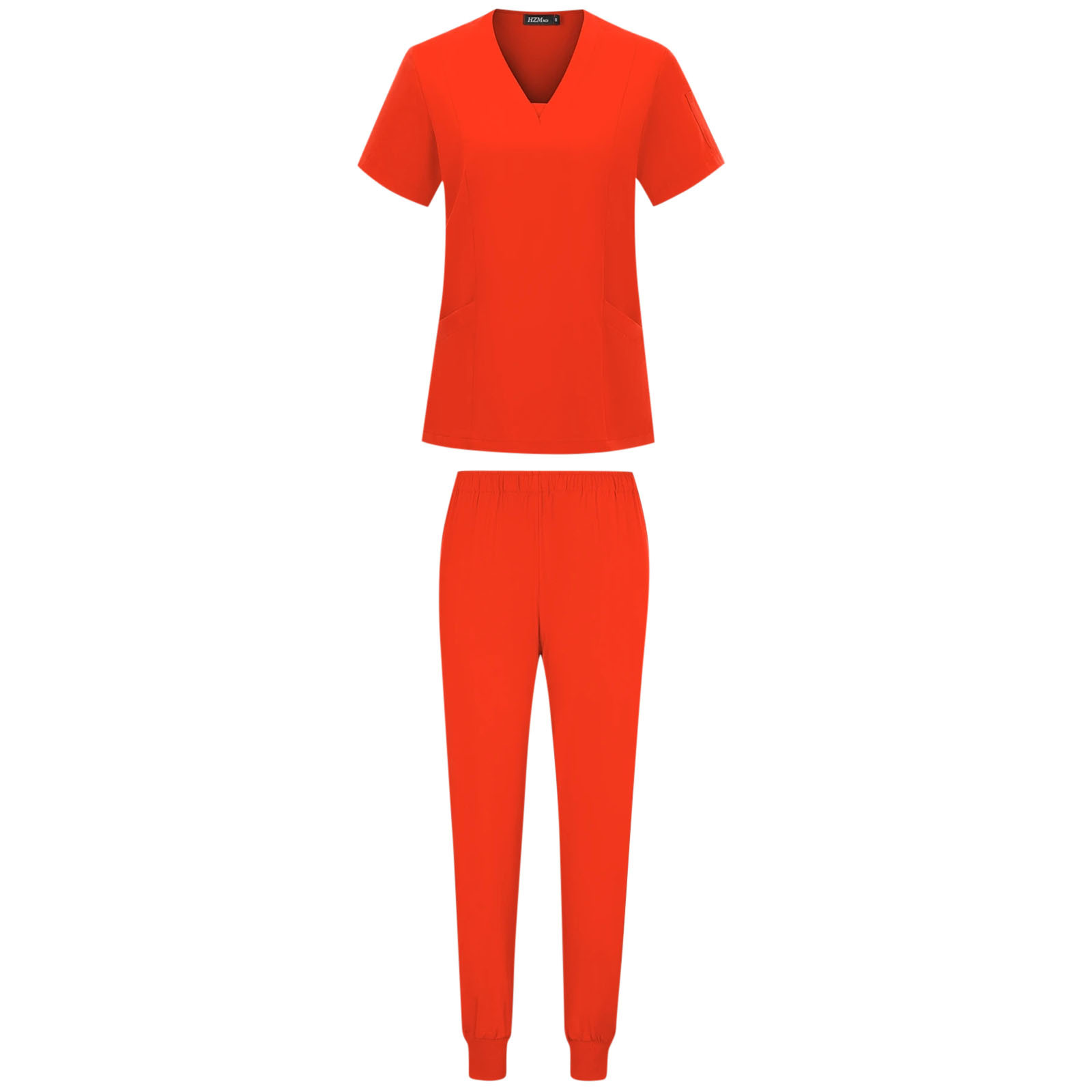 Women Athletic Scrub Set - Stretch V-Neck Top & Multi-Pocket Cargo Joggers, Easy Care Comfortable Nursing Workwear