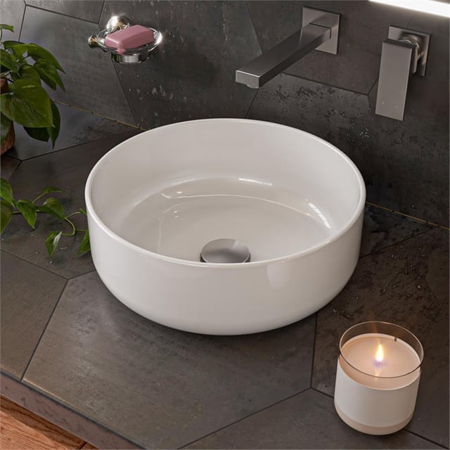 Pemberly Row Contemporary White 15" Round Above Mount Ceramic Sink