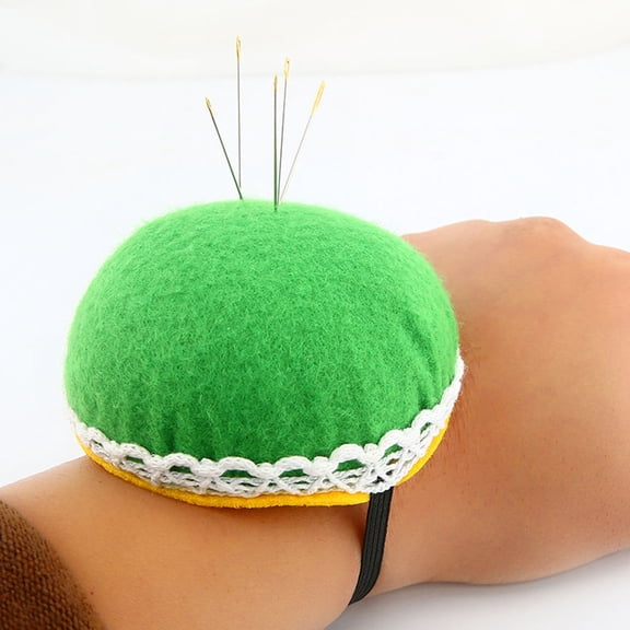 MLINS Wrist Wearable Pin Cushion for Handy Needlework Made of Cotton Green 2PC