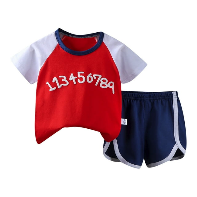Tenues pour Bébé Garçon Été Manches Courtes Fines Imprimé Voiture Panda Hauts Shorts Ensemble 2 Pcs Rouge Garçon 5 Ans-6 Ans