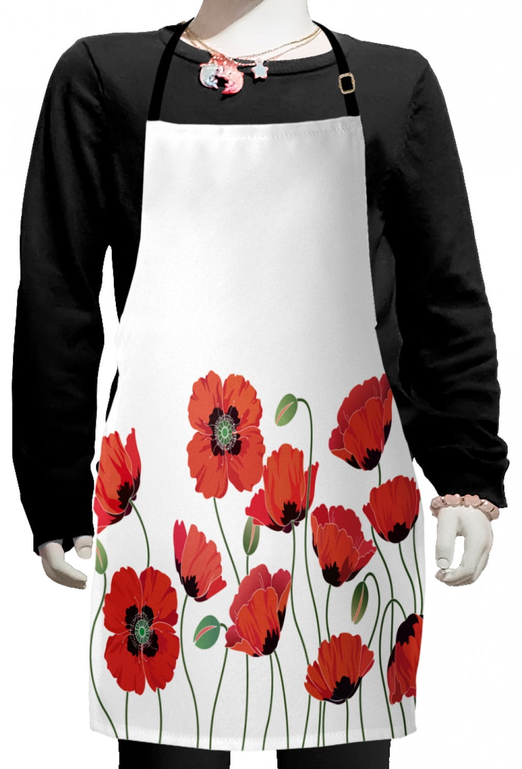 Floral Kids Apron, Poppy Flowers in Garden Fresh Plant Idyllic Nature ...