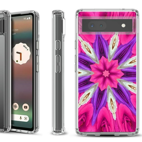 Shockproof Bumper Phone Case for Google Pixel 6a, by OneToughShield ® - Kaleidoscope Rose