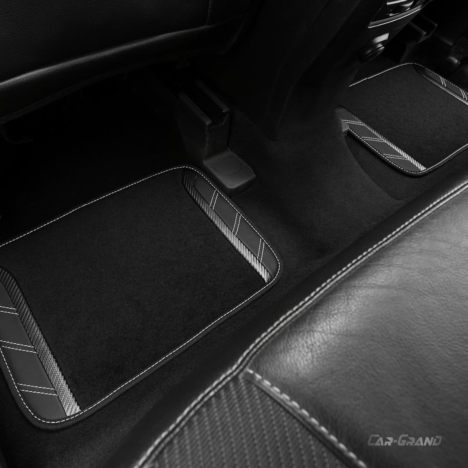 CAR GRAND Leather Steering Wheel Cover and Waterproof Carpet Car Floor Mats,Universal Fit Combo Pack Sedan,SUV,Cars, 14.5" to 15" Sporty Anti-Slip Black