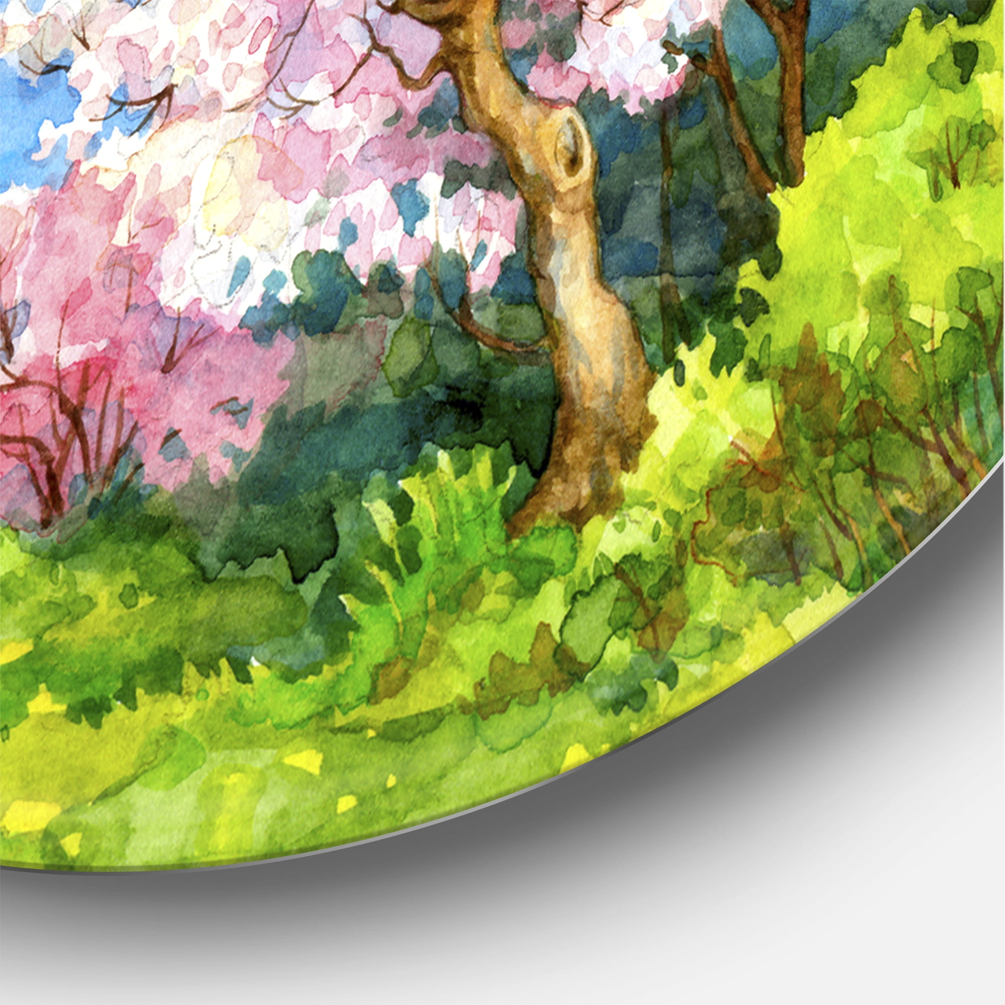 Designart 'A Bright Blue Sky Over Spring Landscape' Traditional Circle Metal Wall Art 36x36 - Disc of 36