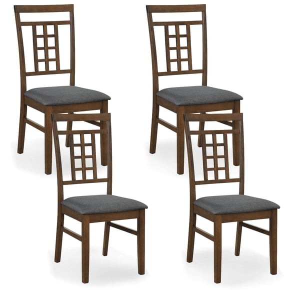 Costway Rubber Wood Dining Chairs Set of 4 Farmhouse Kitchen Chairs with Lattice Back