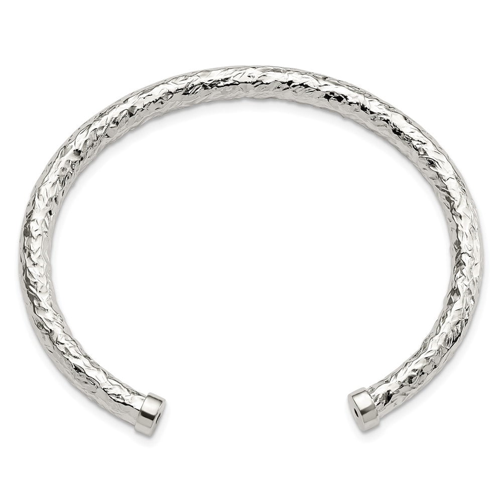 Diamond2Deal 925 Sterling Silver Polished Textured Cuff Bangle Bracelet for Men