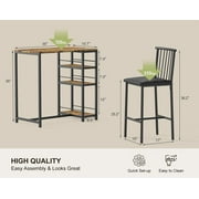 Aiho 3 Pieces Dining Table Set for 2, Counter Height Bar Table Set with Storage Shelves, Pub Table and Padded Chairs for Kitchen, Dining Room - Retro