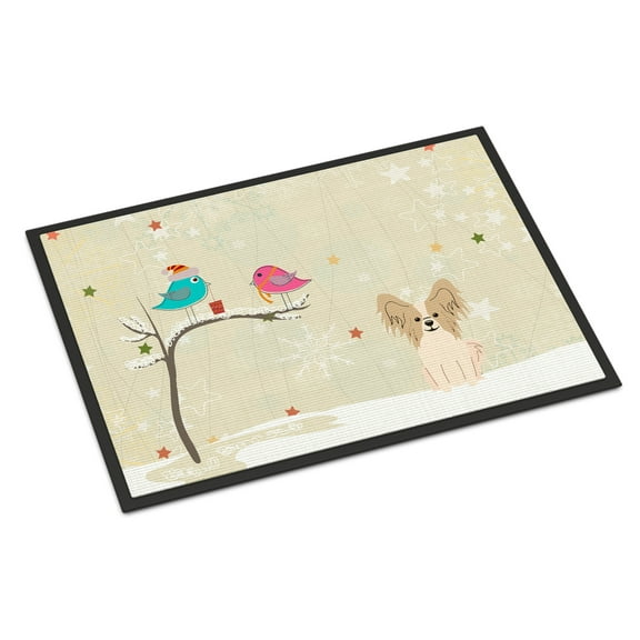 Carolines Treasures Christmas Presents between Friends Papillon Sable White Door Mat Indoor Rug or Outdoor Welcome Mat