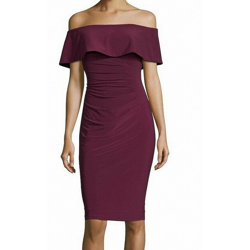 Xscape Womens Dress Burgundy Petite Sheath Off Shoulder 4P Walmart