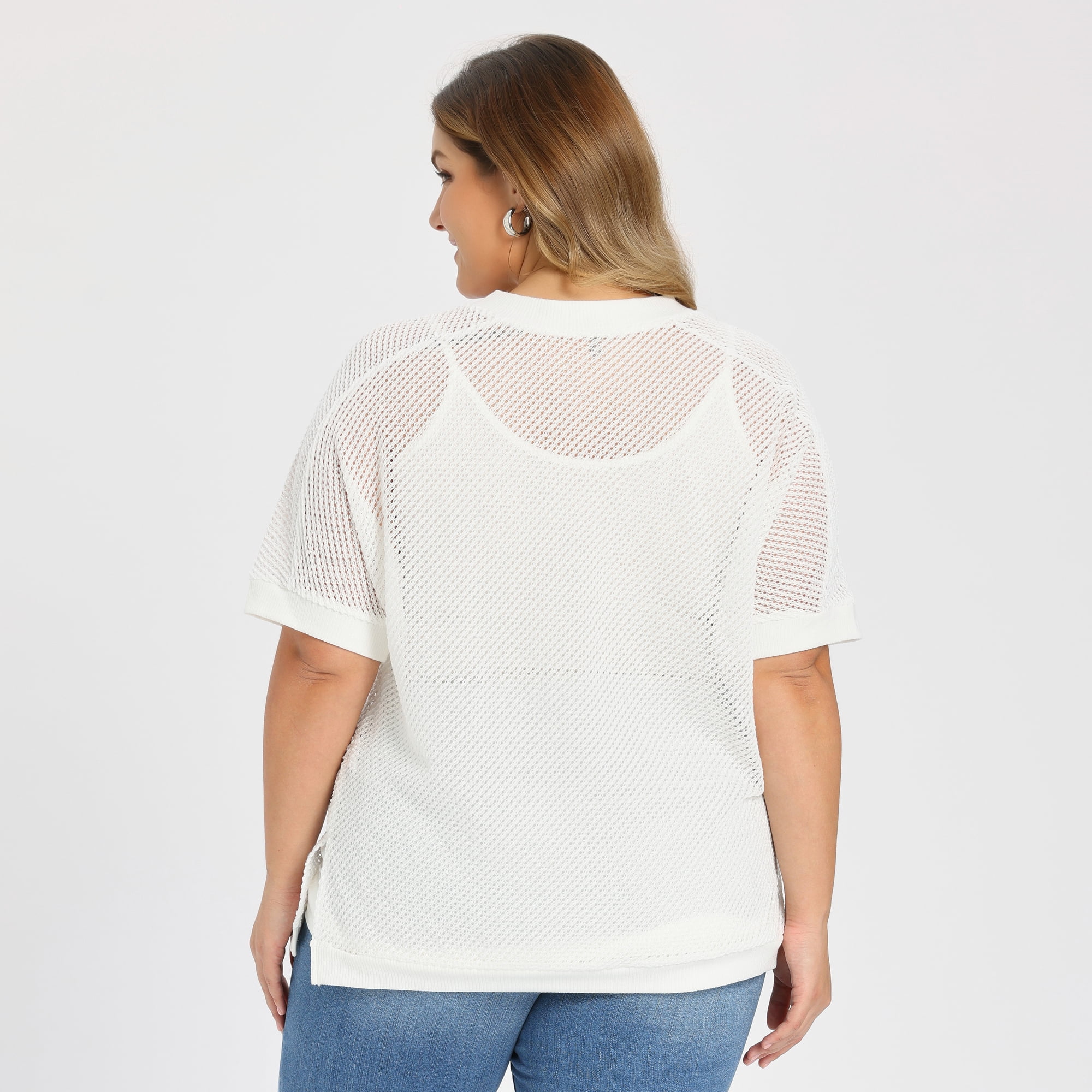 DARING DIVA Women's Plus Half Sleeve Waffle Knit Blouse Casual Top 3X White