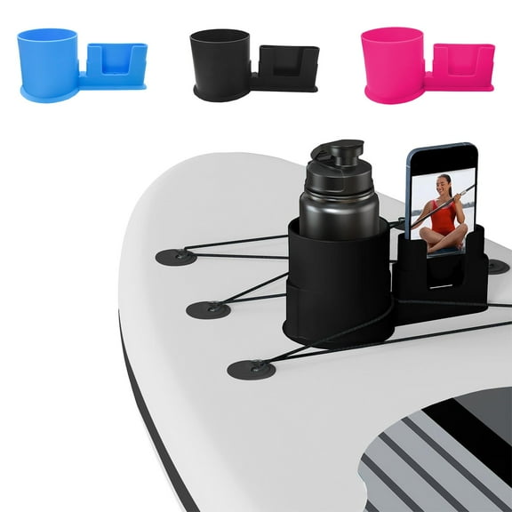Paddle Board Kayak Cup Holder Bracket | 2-in-1 Drink & Phone Mount | Durable Plastic | Secure Non-Slip Base | Fits Bottles Cans Glasses | Universal Surfboard Canoe Accessories | 1 Pack |