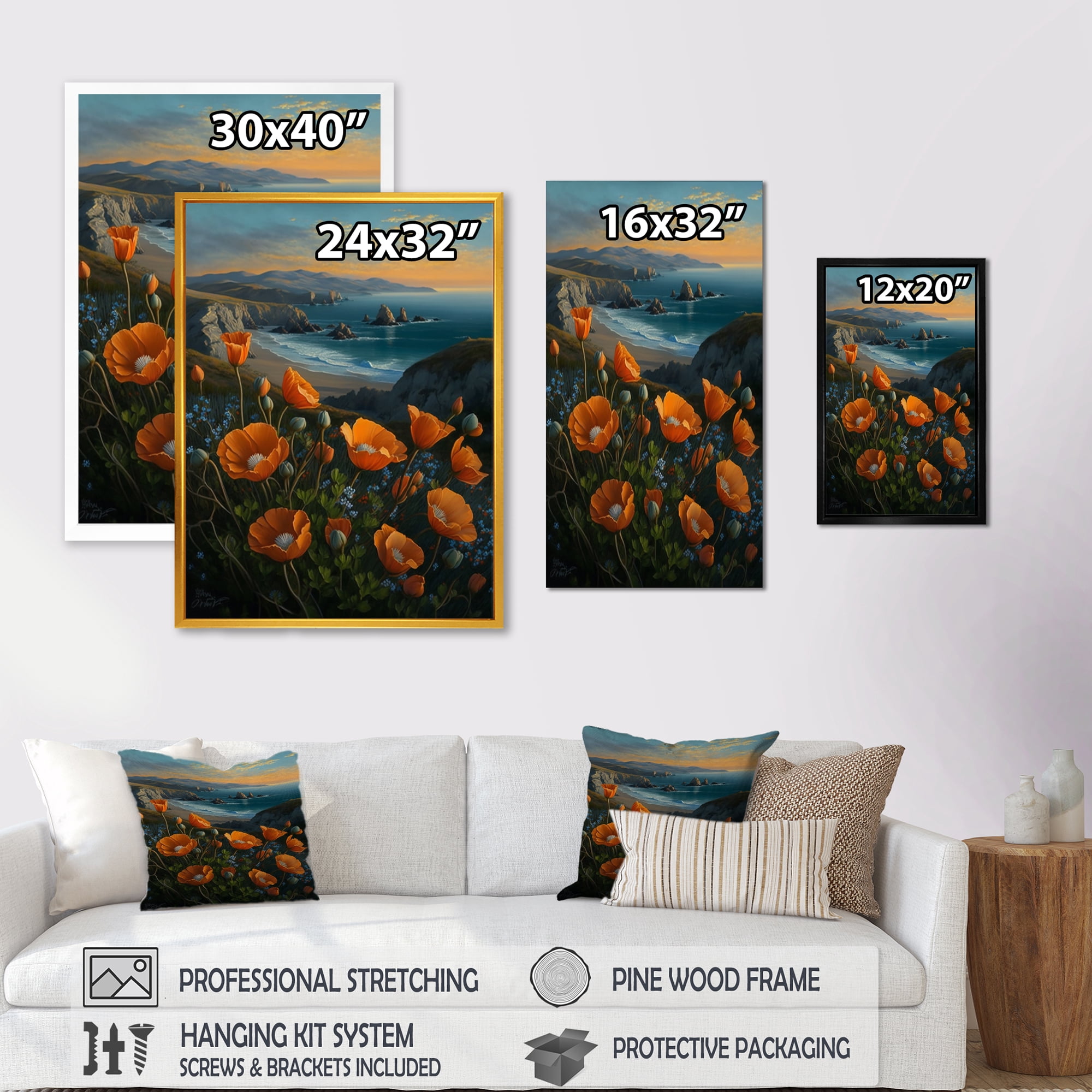 Designart Orange Flowers By The Coast I Canvas Wall Art