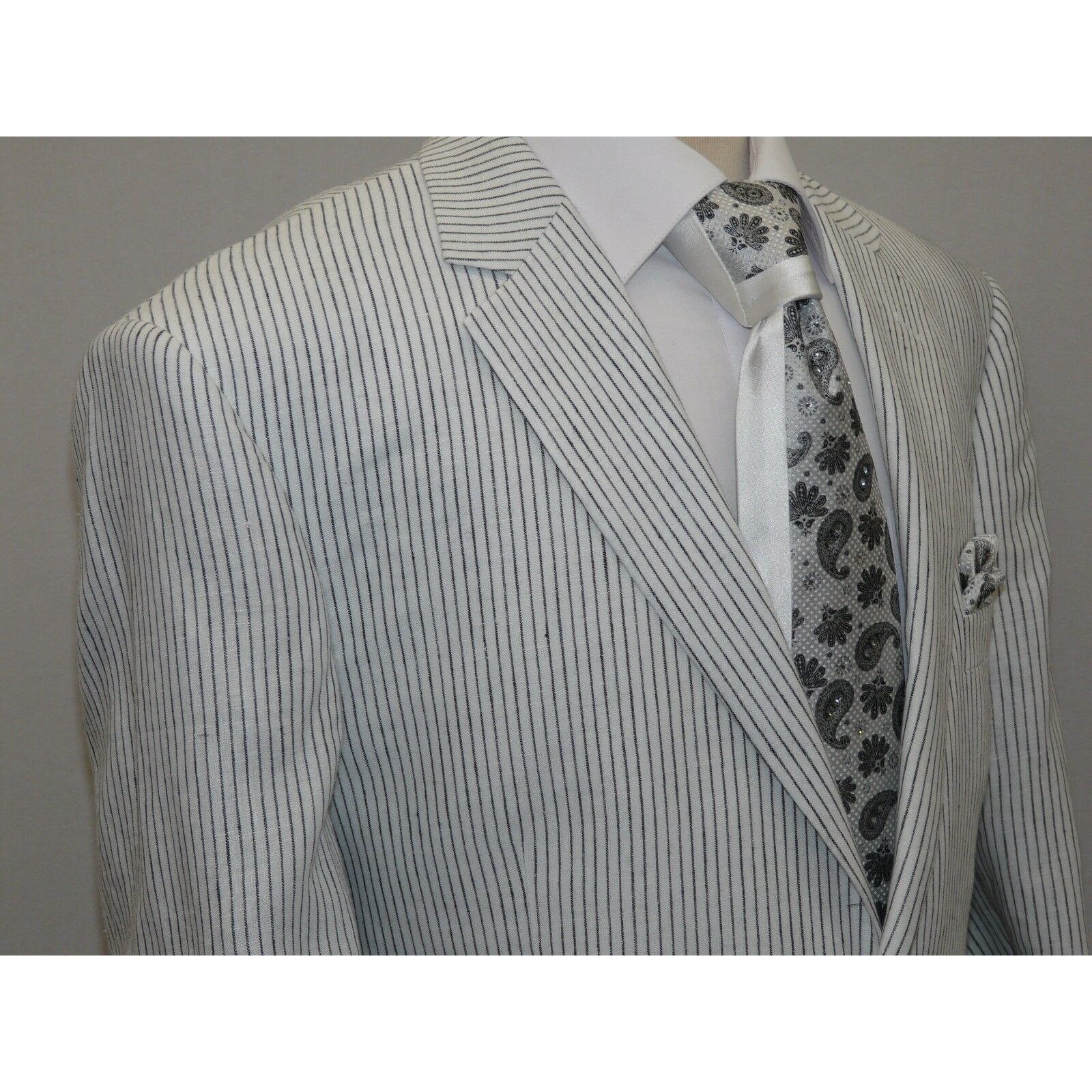 Mens Renoir  All  Linen Summer Suit Pin Stripe Light Notch Lapel  606-6 White