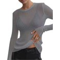 thumbnail image 1 of Top transpirable de cuello redondo y manga larga de color sólido de primavera y verano de estilo europeo y americano para mujer, 1 of 6