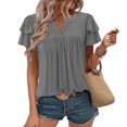 thumbnail image 2 of Camisetas Casuales de Manga Corta de las Mujeres con Cuello en V, Cuello Redondo, Color Sólido Blusa Ligera de Poliéster, 2 of 8