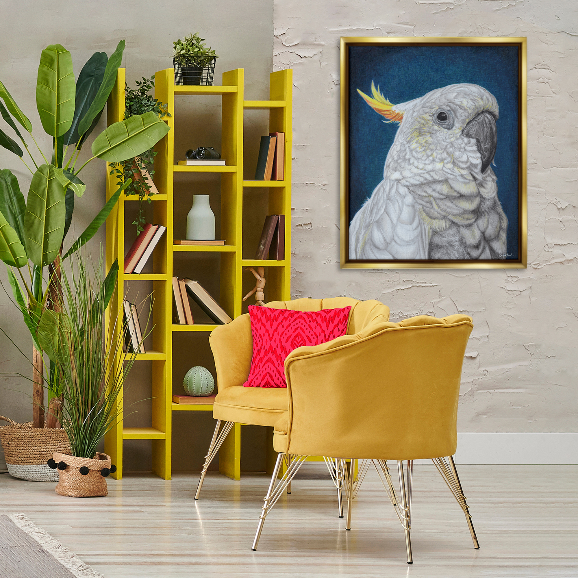 Stupell Industries Traditional Cockatoo Visage Animals & Insects Painting Gold Floater Framed Canvas Art Print Wall Art, 25 x 31
