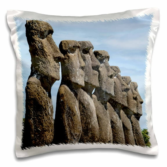 3dRose, Chile, Easter Island, Rapa Nui. Ahu Akivi, ceremonial statues, 16x16 inch Pillow Case