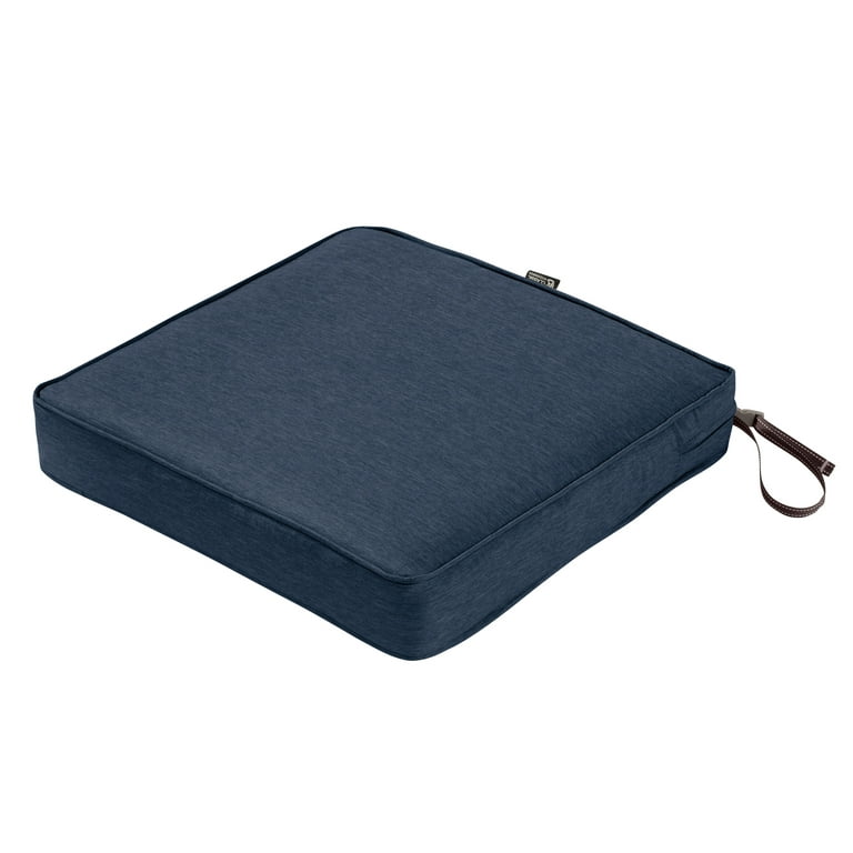 Classic Accessories Montlake FadeSafe Square Patio Dining Seat Cushion - 3  Thick - Heavy Duty Outdoor Patio Cushion with Water Resistant Backing,  Heather Indigo Blue, 23W x 23D x 3T 