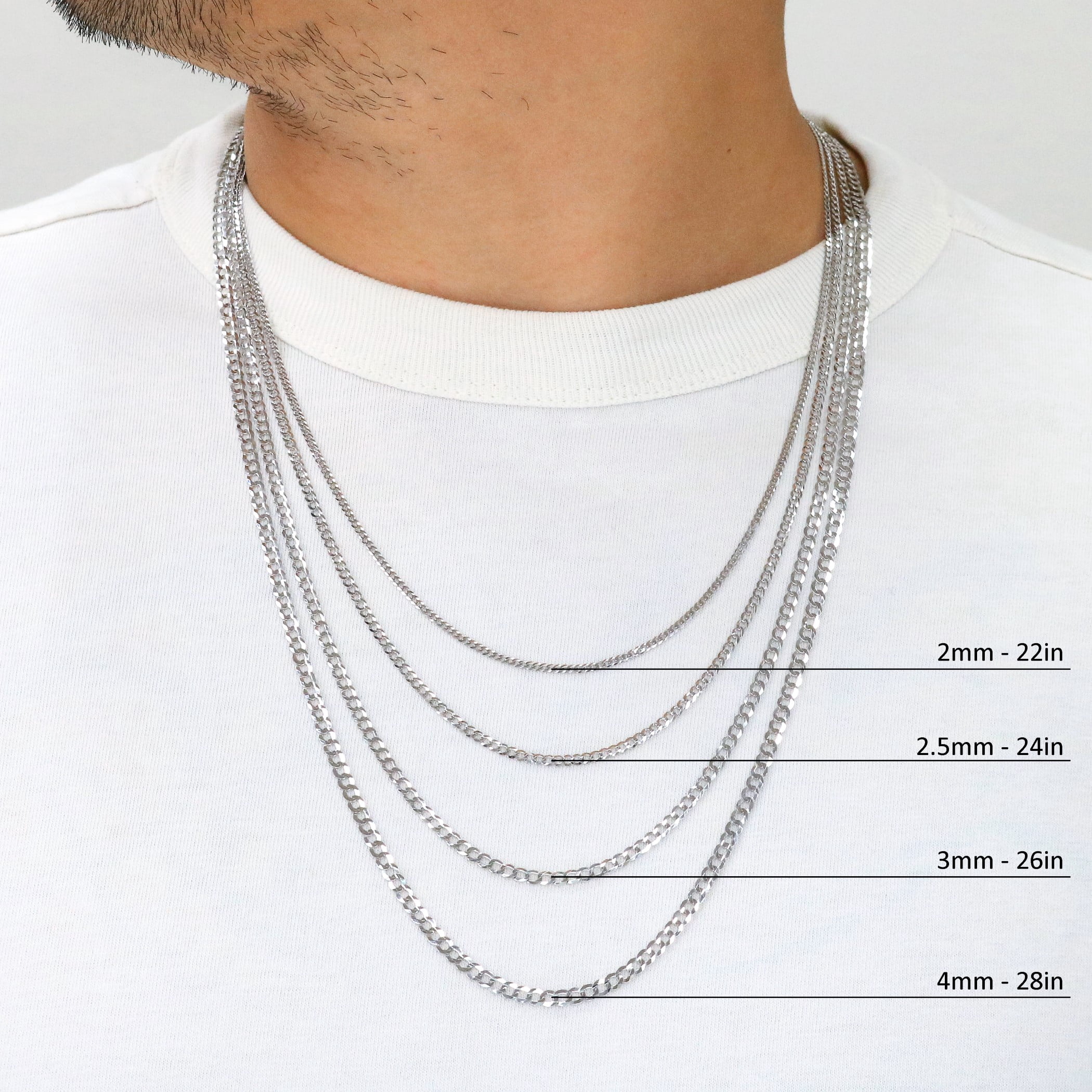 Nuragold 10K Real White Gold Solid Cuban Curb Link Chain Necklace 16"-30" (2mm-7mm) Italian Jewelry for Men & Women