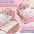 thumbnail image 3 of HSUNNS Twin Bed Frame with Trundle and Storage Bookcase, Modern Platform Twin Bed Frame for Girls and Boys, Solid Wood Trundle Bed with Headboard and Footboard, No Box Spring Needed, Pink, 3 of 11
