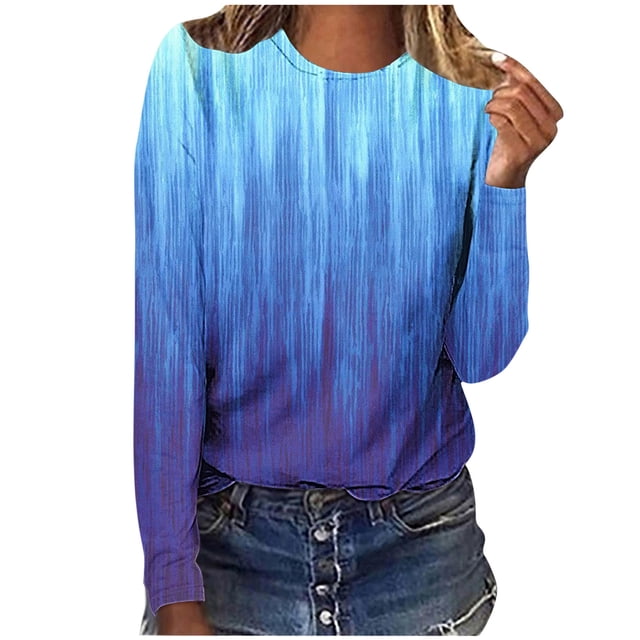Hauts à Manches Longues pour Femmes T-Shirts Imprimés Décontractés Amples à Col Rond à Manches Longues Hauts Blouse T-Shirts à Manches Longues pour Femmes T-Shirts Longs pour Femmes Blouses à Manches Longues pour Femmes
