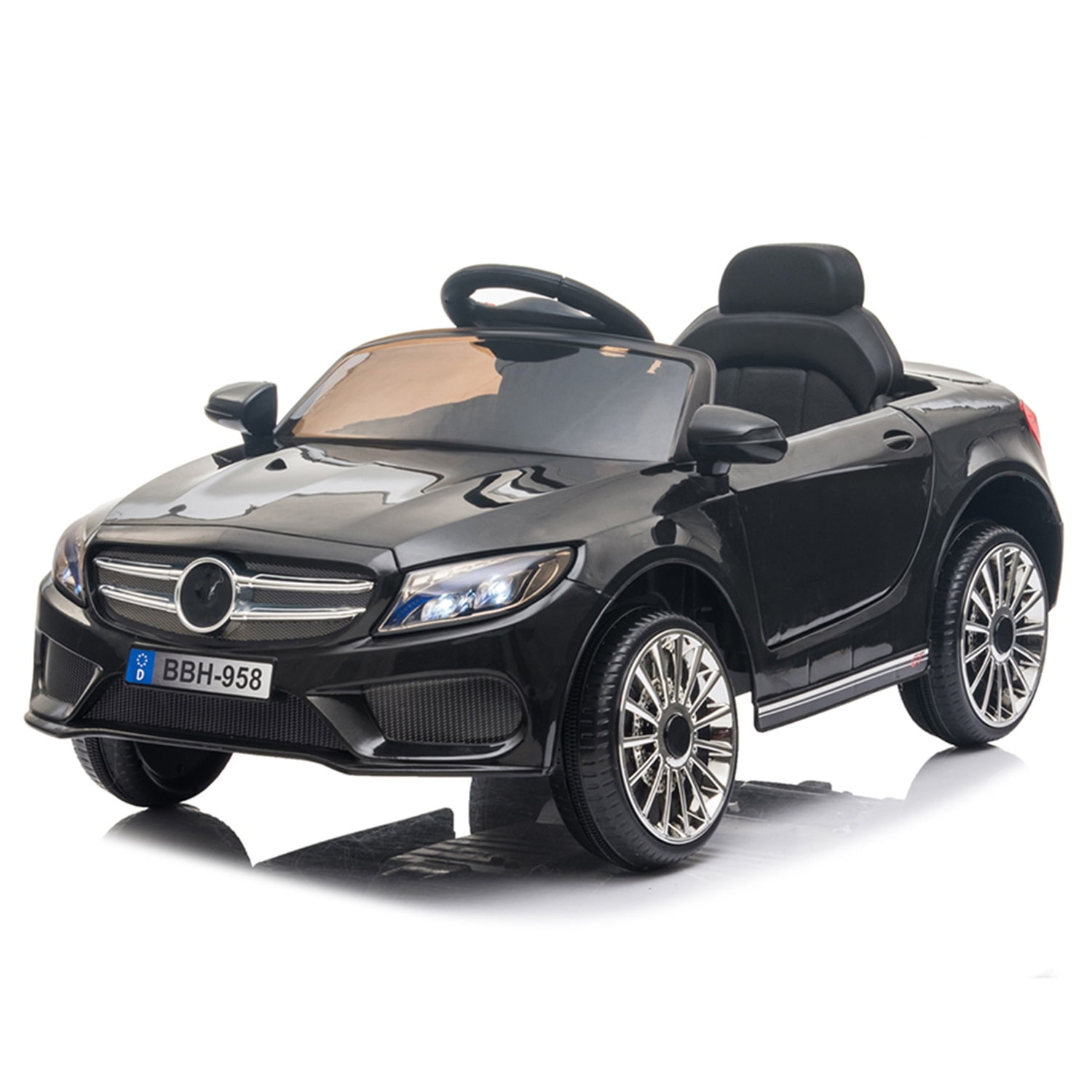 CIPACHO 12V Powered Ride On Car for Kids with 2.4GHZ Remote Control, LED Lights, Black