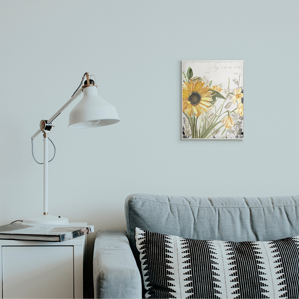 Stupell Industries Soft Sunflower Floral over Vintage Plant Illustration Wall Plaque by Kim Allen