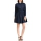 thumbnail image 2 of Vestido de camisa de mezclilla de manga larga por encima de la rodilla para mujer con cinturón XS negro azul, 2 of 7