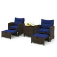 thumbnail image 2 of Costway 5 PCS Patio Rattan Furniture with 2 Wicker Ottomans & Tempered Glass Coffee Table Navy, 2 of 10
