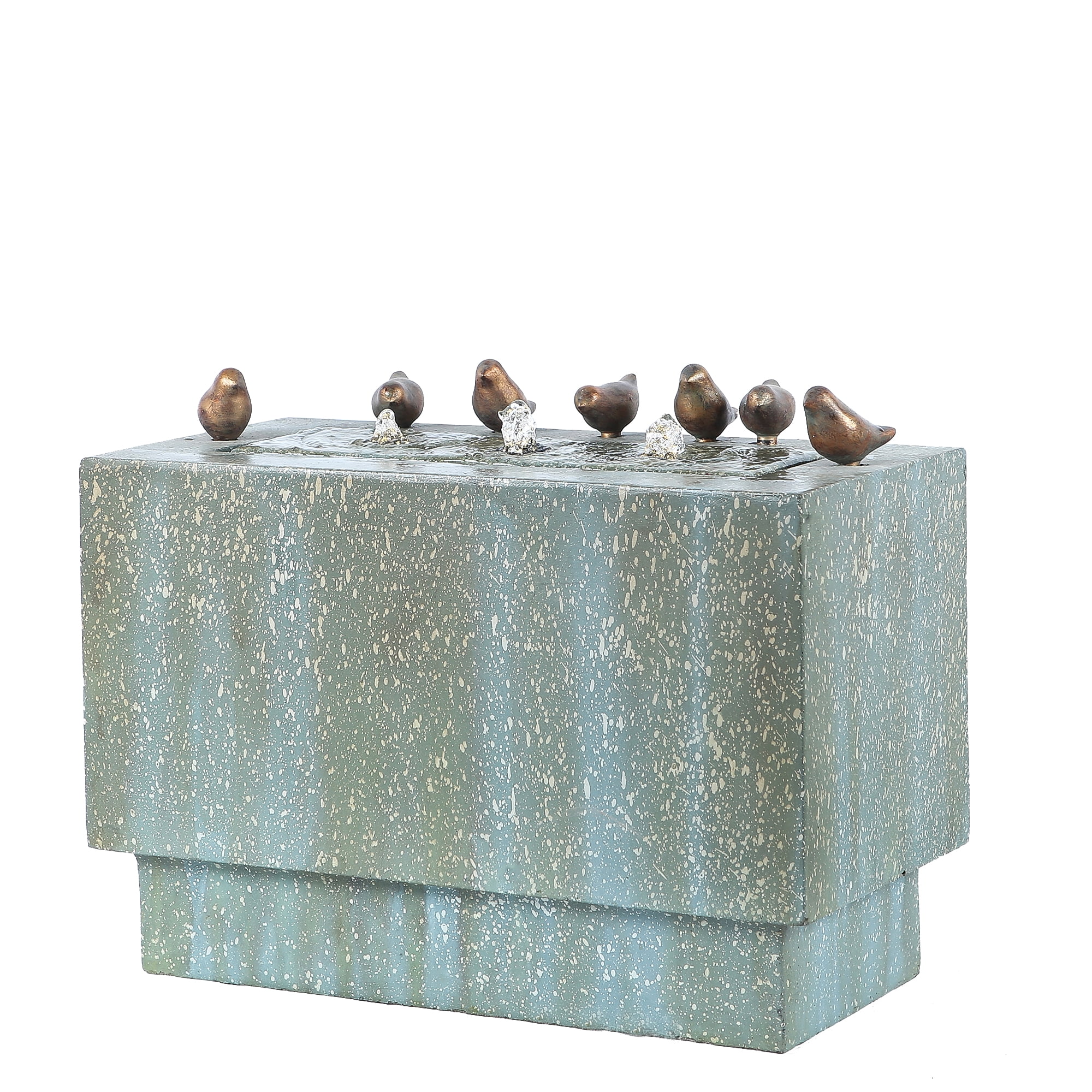 LuxenHome 24 Inch Outdoor Water Fountain, Resin Stone and Patina Rectangular Water Fountains Outdoor and Indoor with LED Lights