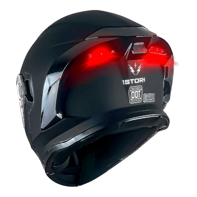 1Storm Nuevo casco modular de cara completa para motocicleta, visera doble, protector solar con luz trasera LED recargable: negro mate
