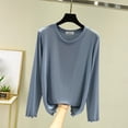 thumbnail image 2 of Womens Long Sleeve Undershirts 2026 Spring Lettuce Trim Base Layer Tops Crew Neck Underwear Top Lounge Homewear, 2 of 8
