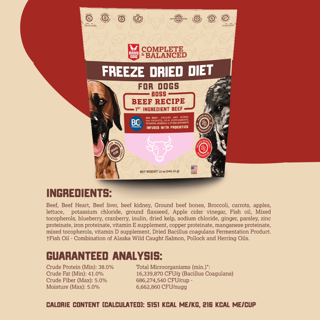 Boss Dog Probiotic Freeze Dried Healthy Dog Food,  Beef,  36 oz