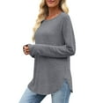 thumbnail image 3 of Posijego Women's Basic Long Sleeve Shirts Classic Tee Fall Tunic Tops Plain Loose Casual T-Shirts for Women, 3 of 7