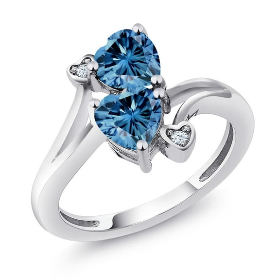 Gem Stone King 925 Sterling Silver Persian Blue Moissanite Ring for Women (1.63 Cttw, Heart Shape 6MM, Gemstone Birthstone, Size 9)