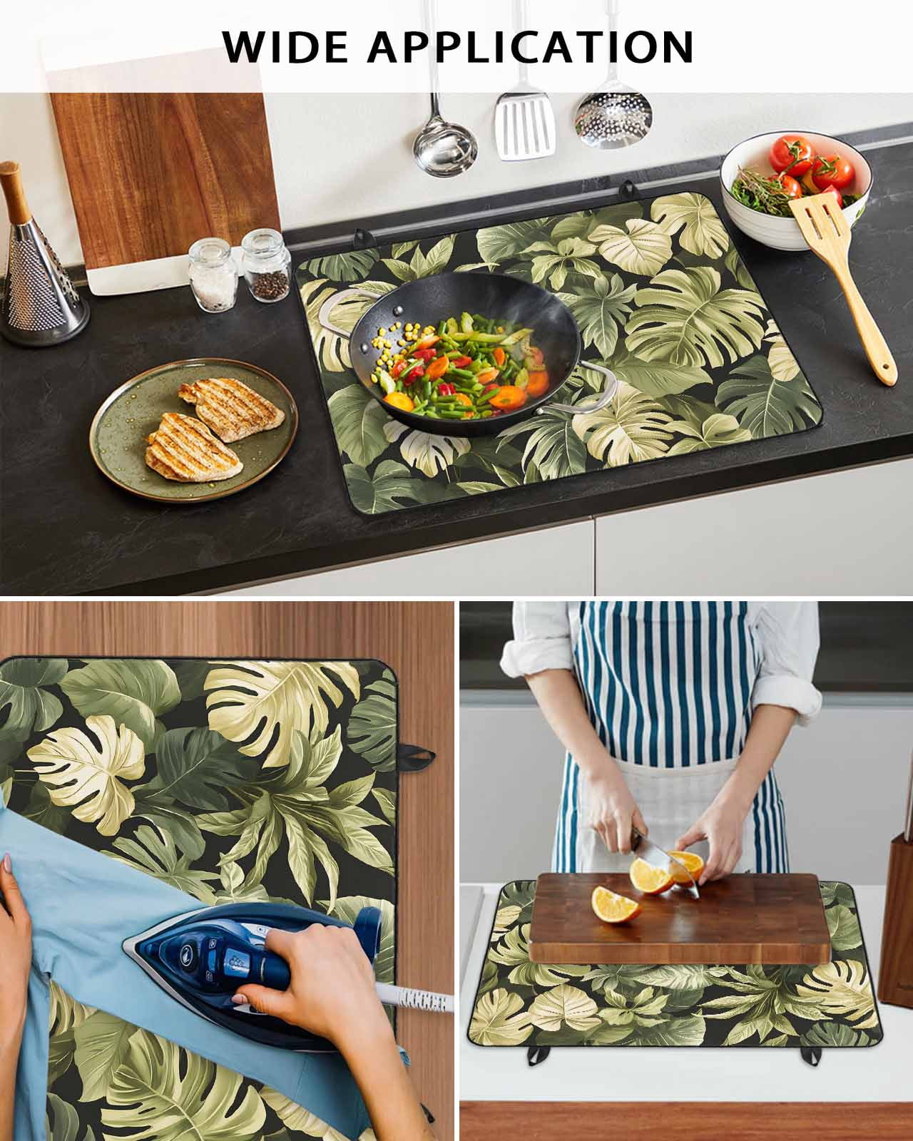 nqOlkjepod Large Induction Cooktop Protector Mat 24"x21", Summer Tropical Leaves Stove Top Covers for Electric Stove, Watercolor Botanical Plants Stove Burner Cover Mats, Glass Top Stove Cover
