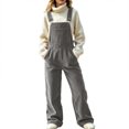 thumbnail image 2 of Women’s Solid Vintage Corduroy Overalls Adjustable Strap Wide Leg Bib Overall Jumpsuits With Pockets Casual Fall Winter Outfits, 2 of 8