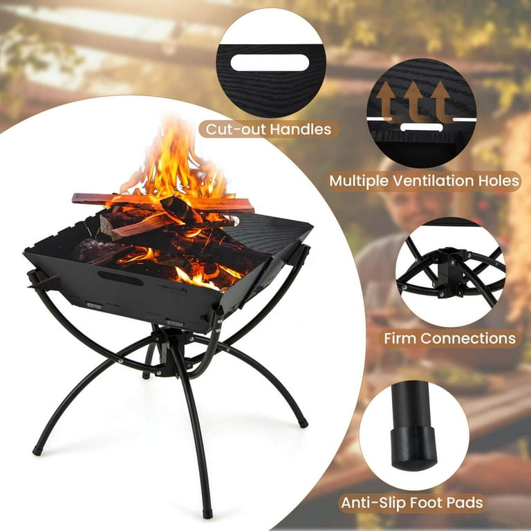 Costway 3-in-1 Portable Charcoal Grill Folding Camping Fire