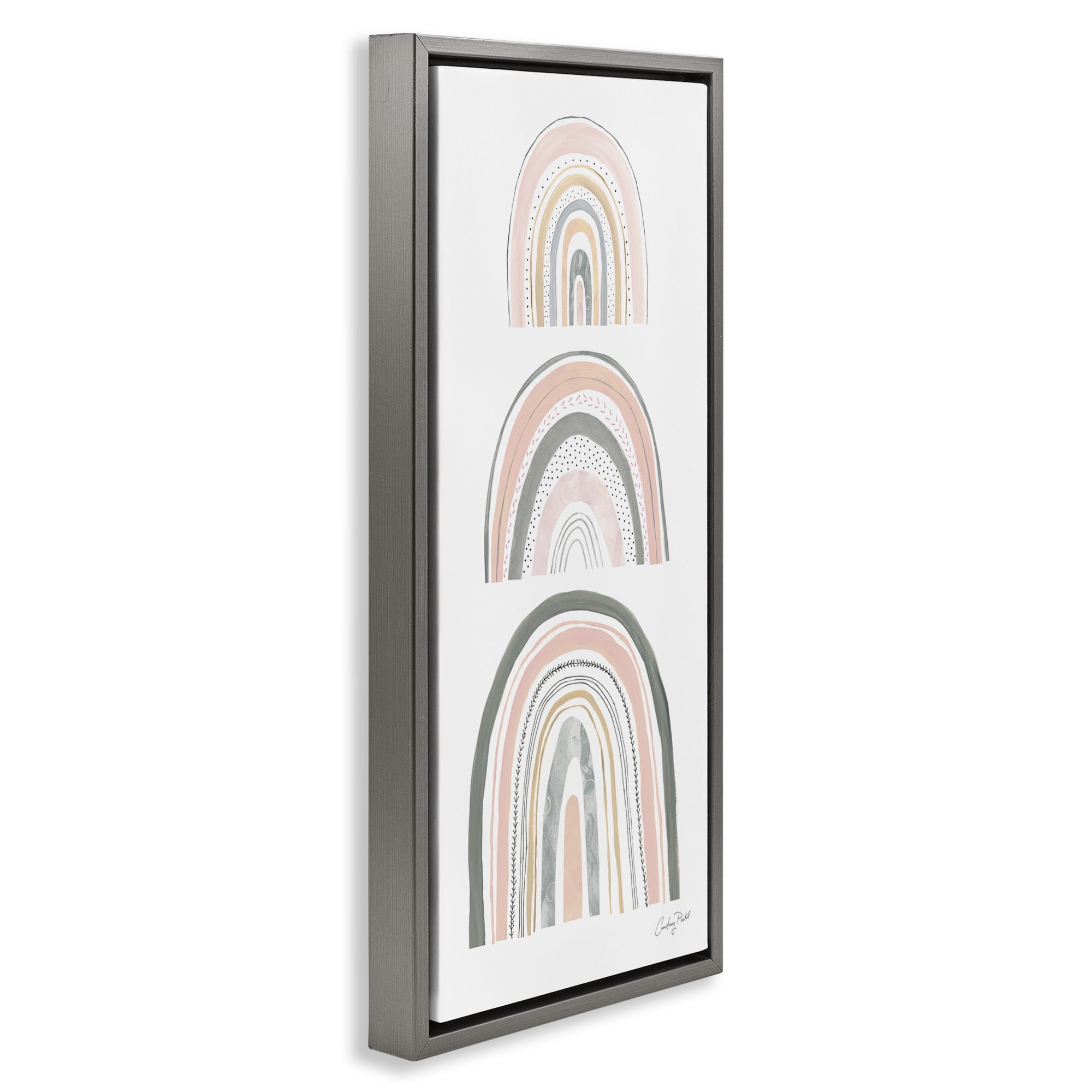 Stupell Industries Playful Grey and Pink Rainbows Landscape Painting Gray Floater Framed Canvas Art Print Wall Art, 11 x 25