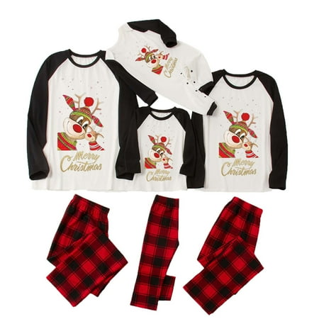 

YWDJ Matching Family Pajamas Boys Girls Christmas Fashion Cute Lattice Print Top Pants Suit Family Parent-child Wear Kid Black(Black Kids 6Y)