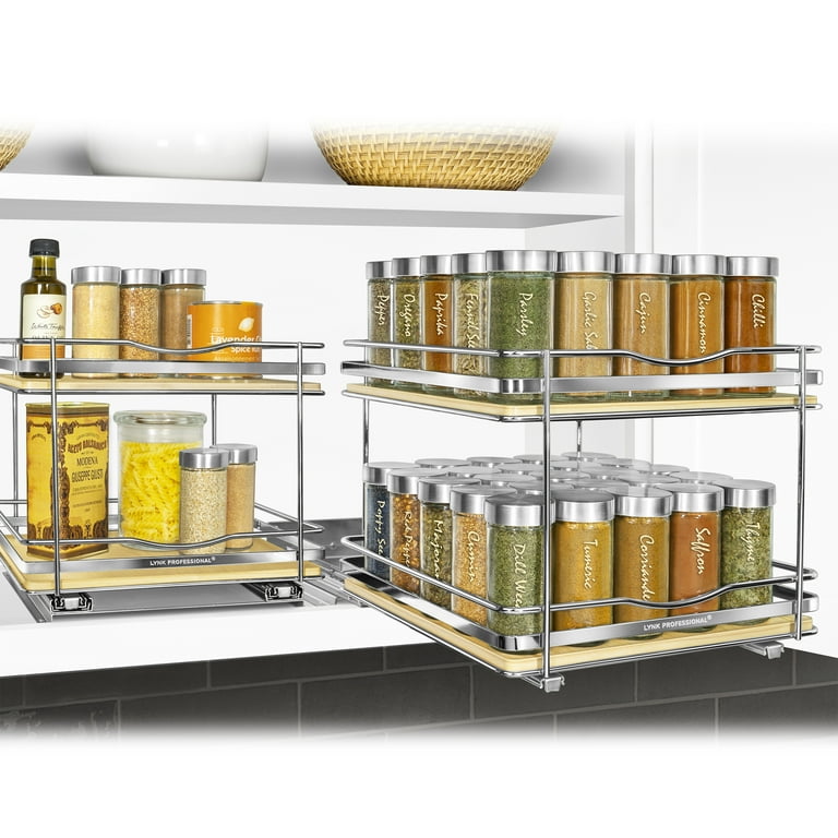 Lynk Professional 10-1/4 in. Wide - Double Silver Chrome Slide Out Spice Rack Pull Out Cabinet Organizer
