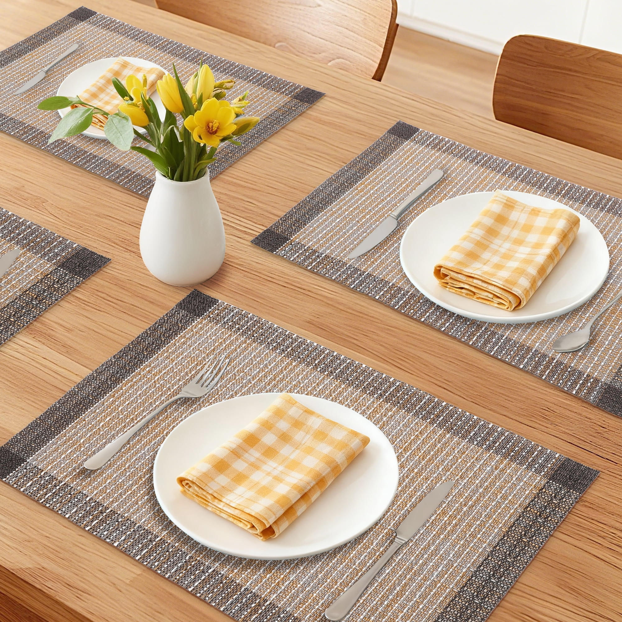 Unique Bargains Set of 6 Plastic Placemats for Table Decor Indoor Outdoor Coffee