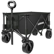 LUXCOL Collapsible Wagon Cart Black, Foldable Wagon Cart 601D Oxford Cloth, Collapsible Wagon Oversized Wheels, Portable Folding Wagon Adjustable Handles, Beach, Garden, Sports