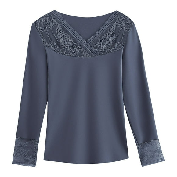 MIASHUI Winter Lace Seamless Warm Long Sleeve Outer Wear Fleece Lined German Fleece VNeck Thermal Underwear Top Base Layer Grey,XXXL