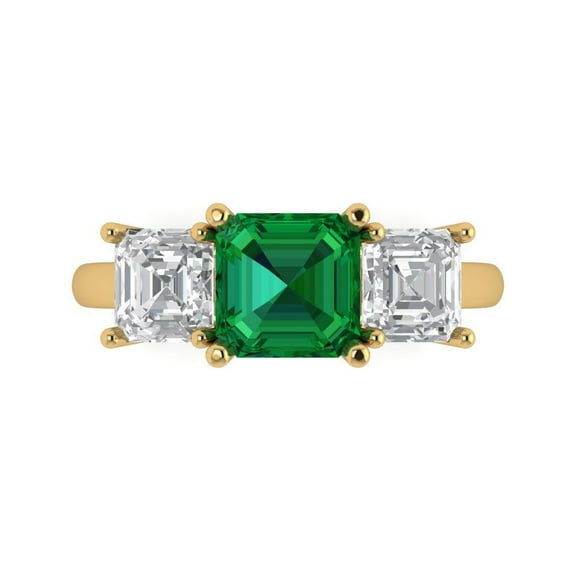 Clara Pucci 14K Yellow Gold 4ct Emerald Three-Stone Ring for Women