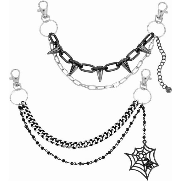 2 Styles Gothic Pants Chain 11~12.4 inch Chain Chunky Jean Chain Wallet Chain Web Belt Chain Hip Hop Chain Purse Bag Strap Punk Pocket Chain for Goth Keychain